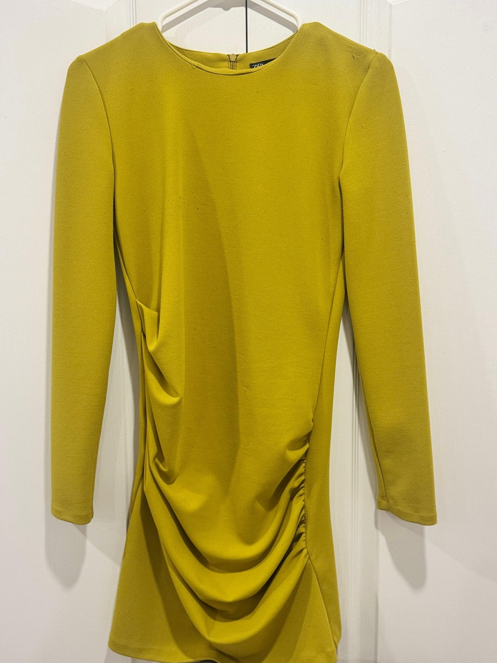 Long Sleeve Draped Tunic Dress - Olive Green